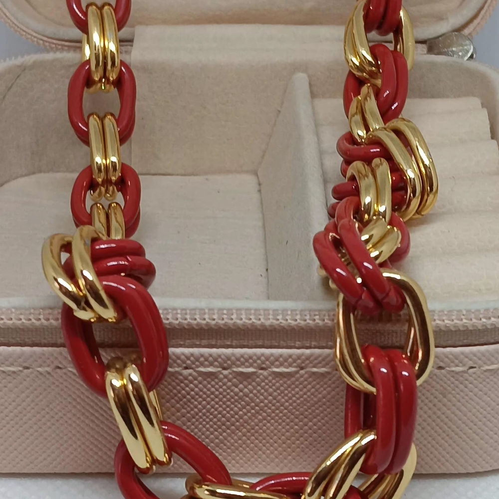Elegant Red & Gold Fashion Chain Necklace
